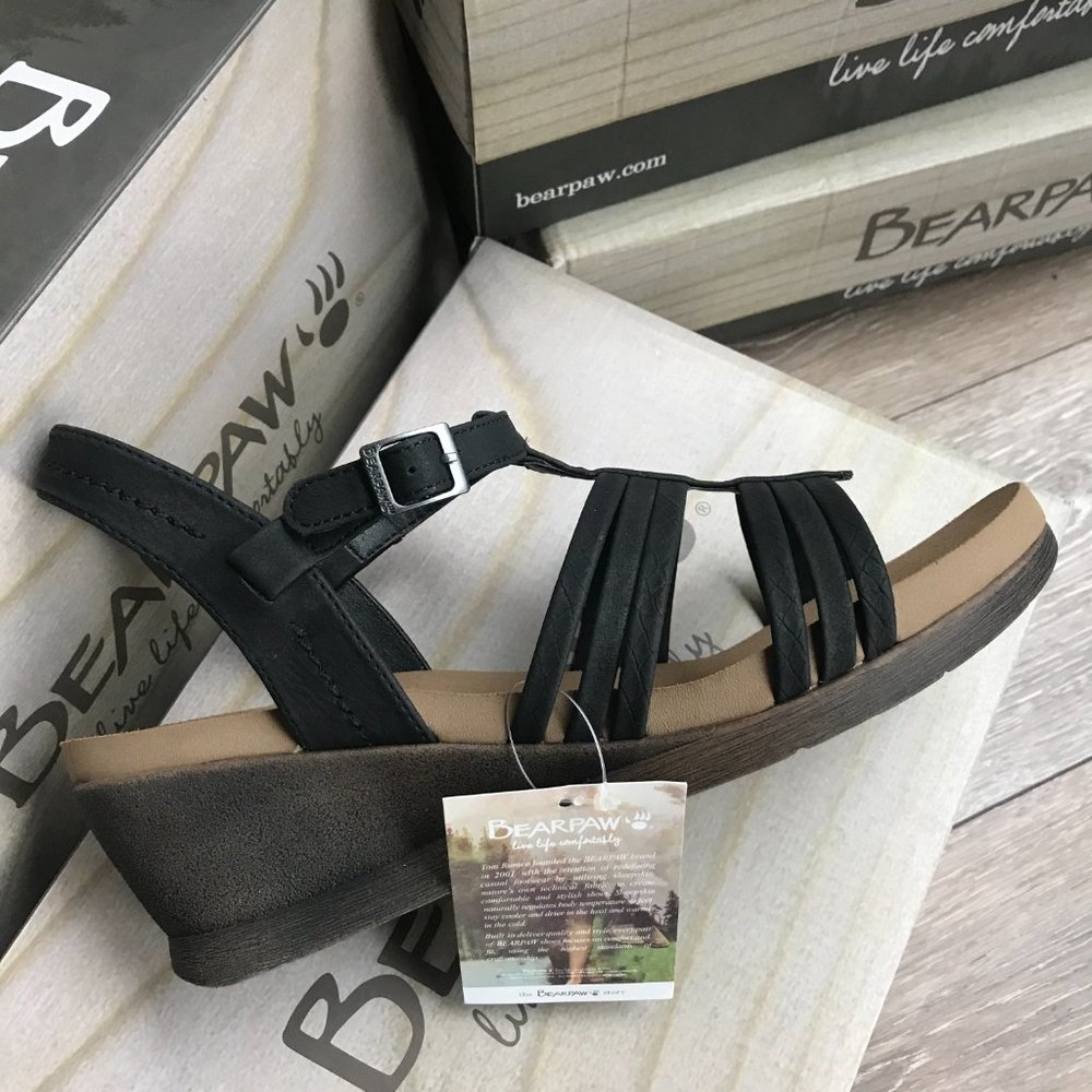 BEARPAW Viola Black Wedge Sandal New in Box